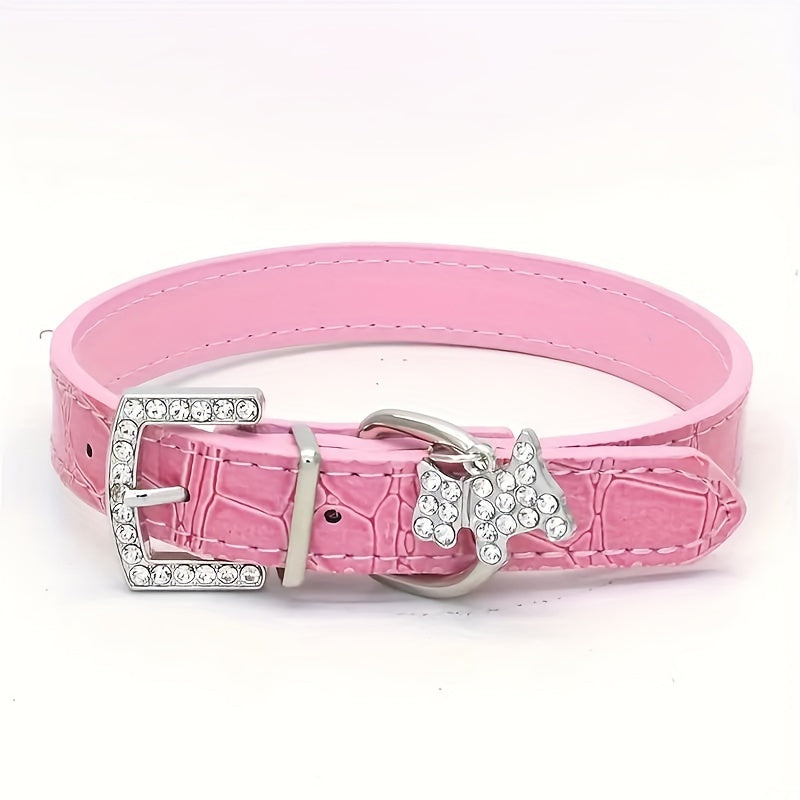 Adjustable Geometric Pattern Leather Pet Collar with Crystal Diamonds, Heart & Claw Pendant, Elastic Small Dog & Cat Necklace for Wedding Celebrations