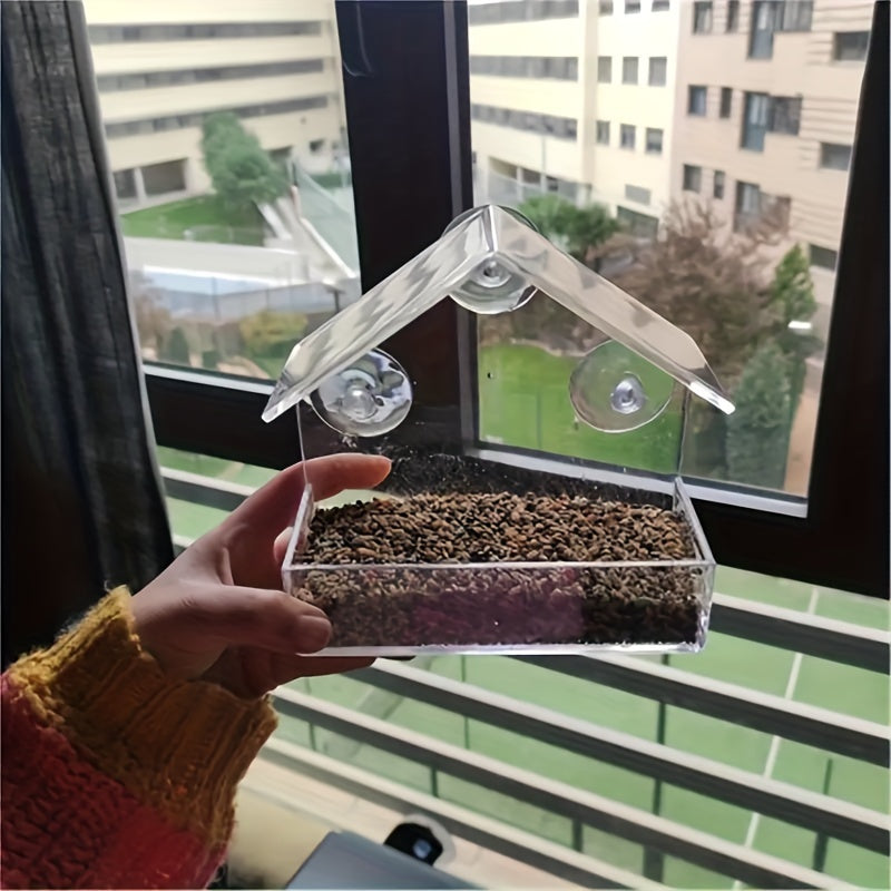 Clear Acrylic Hanging Bird Feeder - Perfect For Outdoor Garden Viewing - Transparent Window Birdhouse