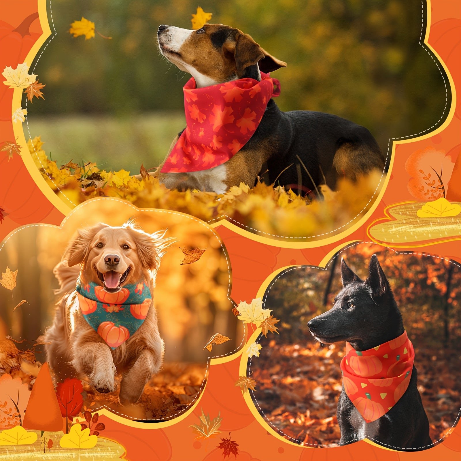 100pcs Dog Bandanas Bulk - Triangle Scarf & Kerchief Bibs for Medium & Small Dogs, Polyester, Assorted Autumn Patterns (Pumpkins, Leaves, Floral) - Perfect for Halloween, Thanksgiving, Christmas Costumes & Pet Accessories, Do