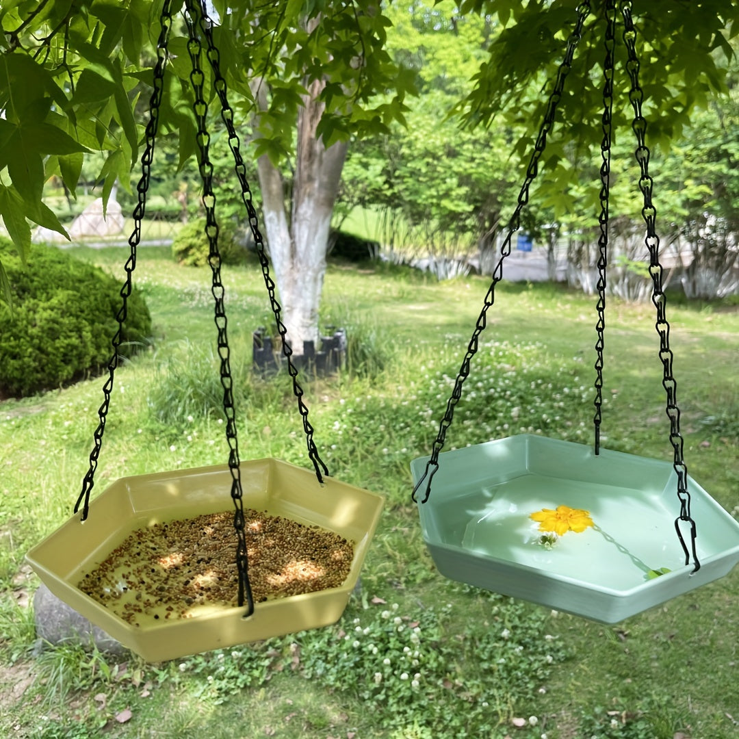 1pc Hanging Bird Feeder & Water Dispenser - Polygonal Parrot Food Dish with Bathing Feature for Garden Decor, Attracts Wild Birds - For Bird Lovers & Garden Enthusiasts - Suitable for Outdoor Use - Perfect Gift for Nature Lov