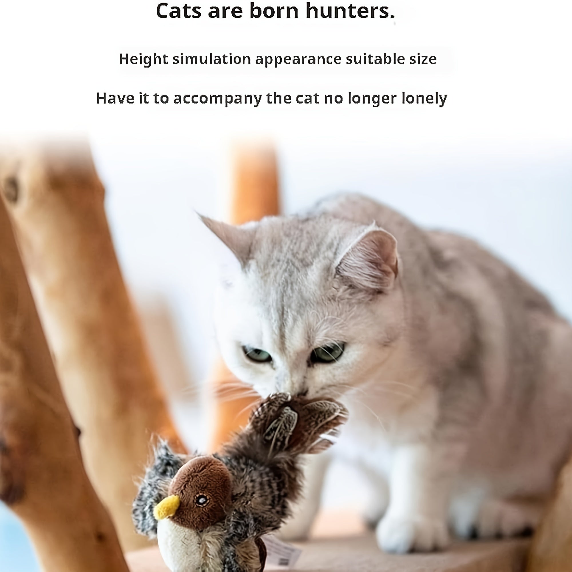 Interactive Plush Bird Cat Toy with Self-Raising Sound, Includes Pet Herb - Non-Electric Fabric Pet Toy, Simulated, TikTok