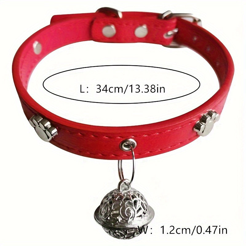 Faux Leather Pet Collar with Bell Charm, Slip & Martingale Design, Decorative Stitching, Adjustable, for Dogs and Cats - PU Leather Traction Collar Set