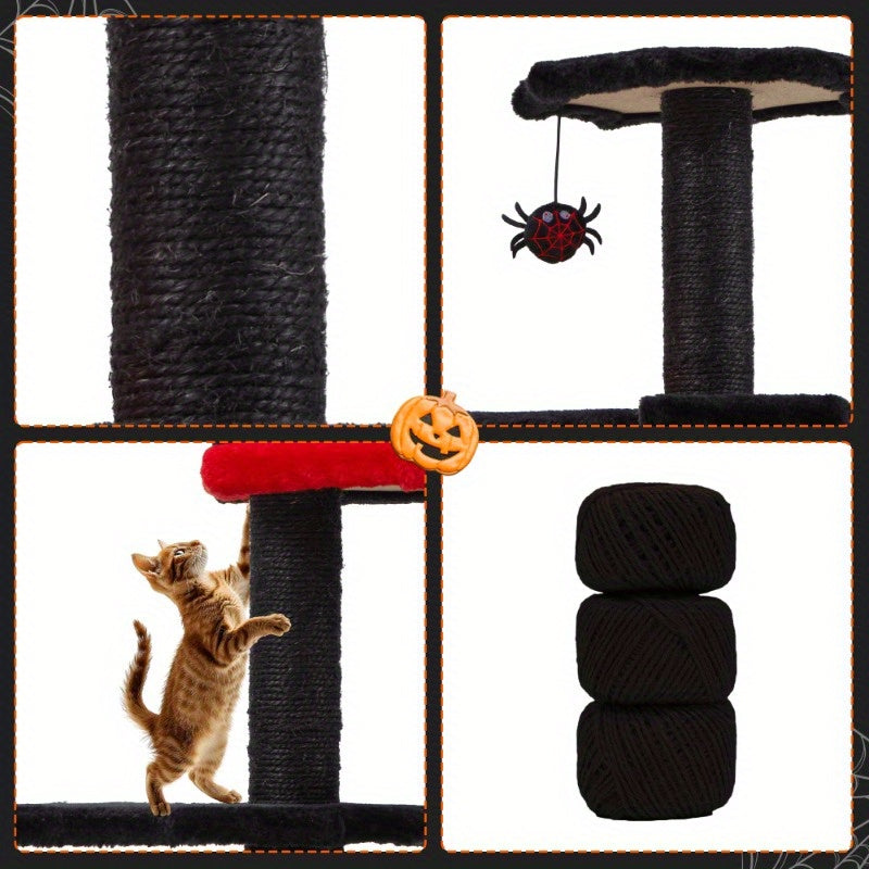 1pc Gothic Iron Cat Tree Tower with Scratching Post, Coffin Bed, and Playhouse - Durable Sisal Rope for Indoor Cats - Halloween-Themed Pet Furniture