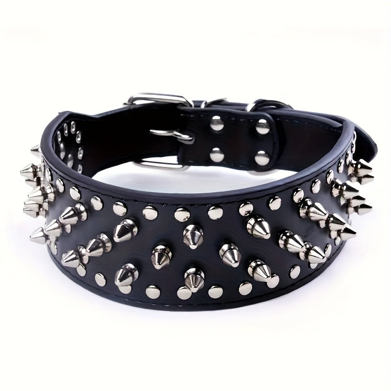 1pc Dog Collar Anti Bite Rivet Pet Collar, Adjustable Dog Collar Adjustable PU Leather Studded Pet Collar