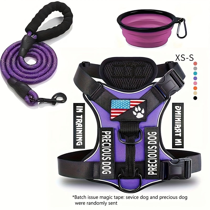 Service Dog Harness And Leash Set with 1pc Folding Bowl