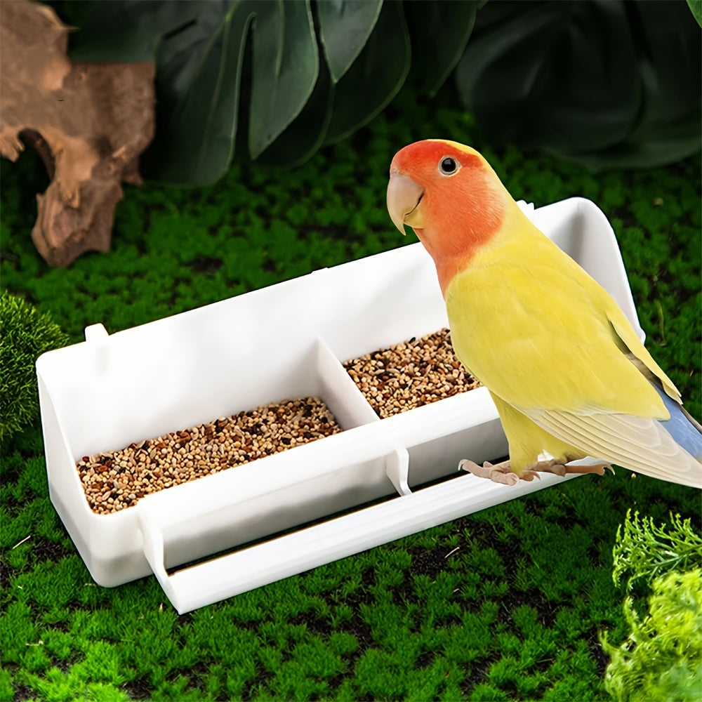Durable ABS Parrot Feeder - Hanging Food & Water Bowl for Birds, Quail, and Parakeets - Cage-Mounted Pet Feeding Cup