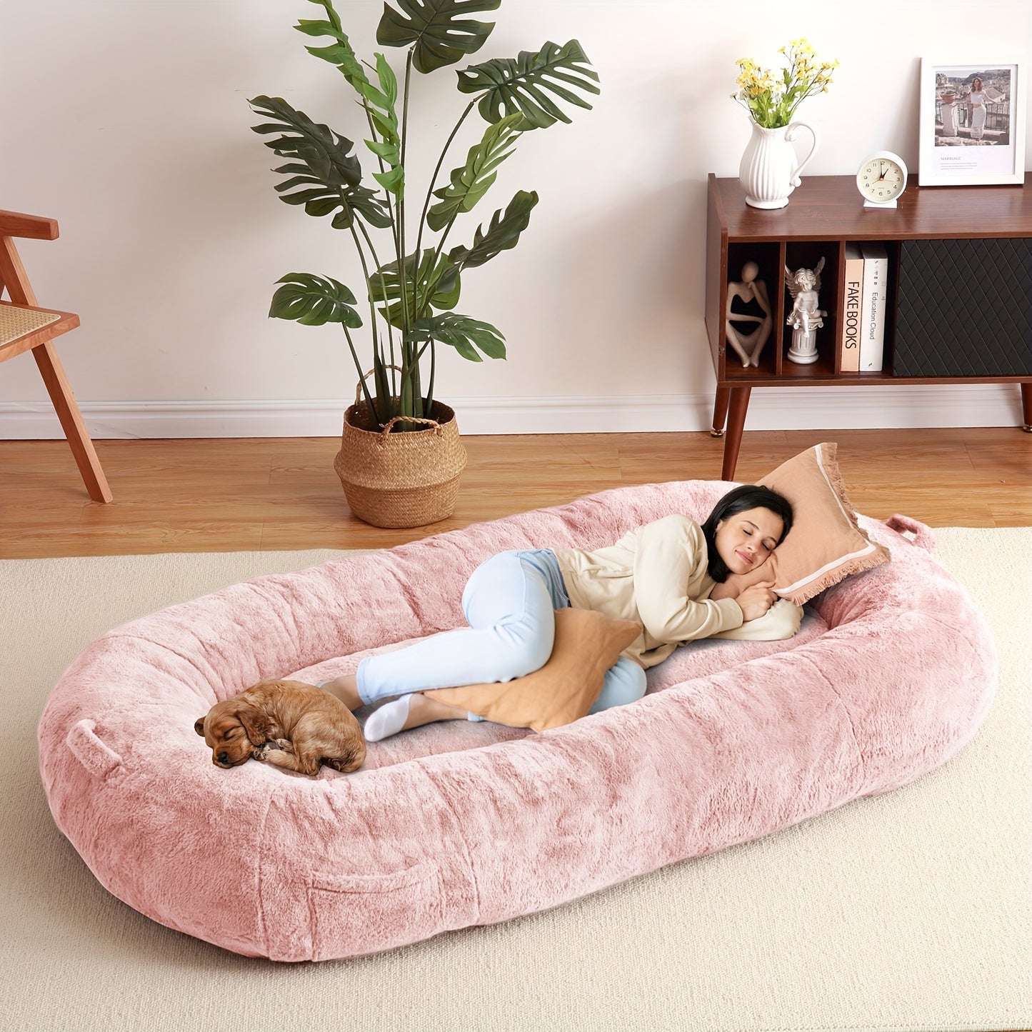 MERXENG Human Size Dog Bed for Adult People, 71"x43.3"x10" Large Dog Bed for Men and Women, Washable Giant Dog Bed for Pets and All People, Anti Slip Human Dog Bed with Storage Pocket