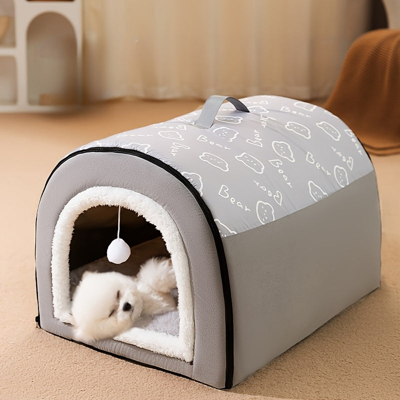 Cozy All-Season Dog House - Washable, Warm Pet Bed for Small to Large Breeds - Cartoon Design
