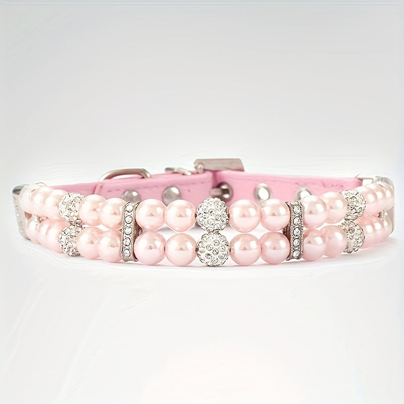 Adjustable Polyester Fiber Pet Collar with Pearl and Rhinestone Accents, Cute Necklace for Small and Medium Dogs and Cats - Other Pattern.