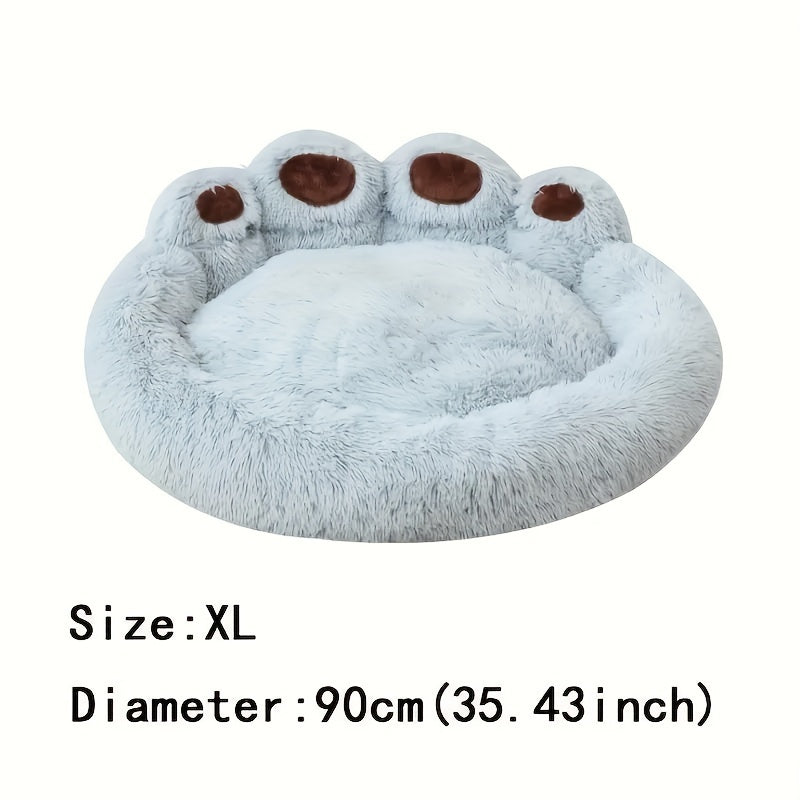 Warm Soft Long Plush Bear Paw-Shaped 1Pc Pet Bed - Calming Cat And Dog Bed For Small, Medium, And Large Dogs - Anti-Slip Bottom Cat Mat, Animal Sleep Sofa