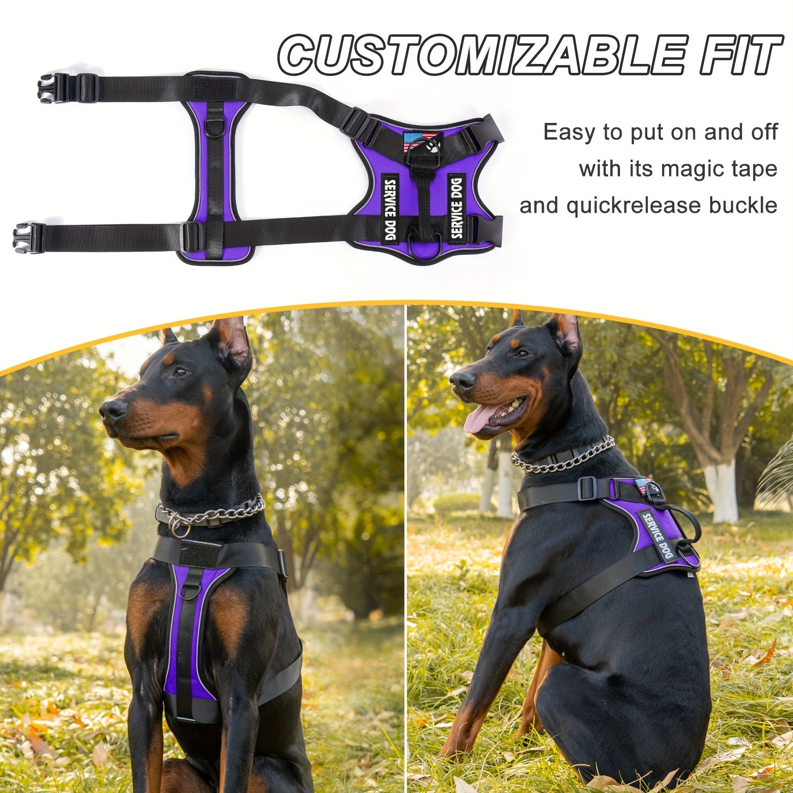 Service Dog Harness and Leash Set - Adjustable Soft Oxford Pet Harness with 1pc Folding Bowl, 5pcs Patches, Reflective Vest, Easy Control Traction Rope for Small Medium Large Dogs