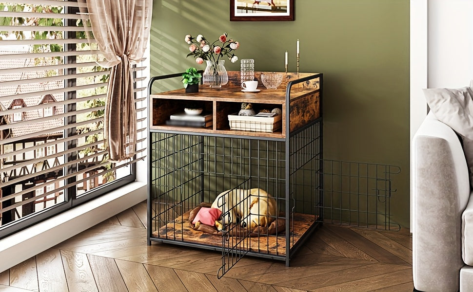 Saudiism Dog Crate for Small Dogs - Heavy-Duty Wooden with 2 Drawers, Sturdy Metal Frame & Soft Interior, Portable Pet Bed for Puppies, Collies, Poodle, Puppy Crate, Pet Bed, Classic Pet Furniture, Durable Pet Furniture