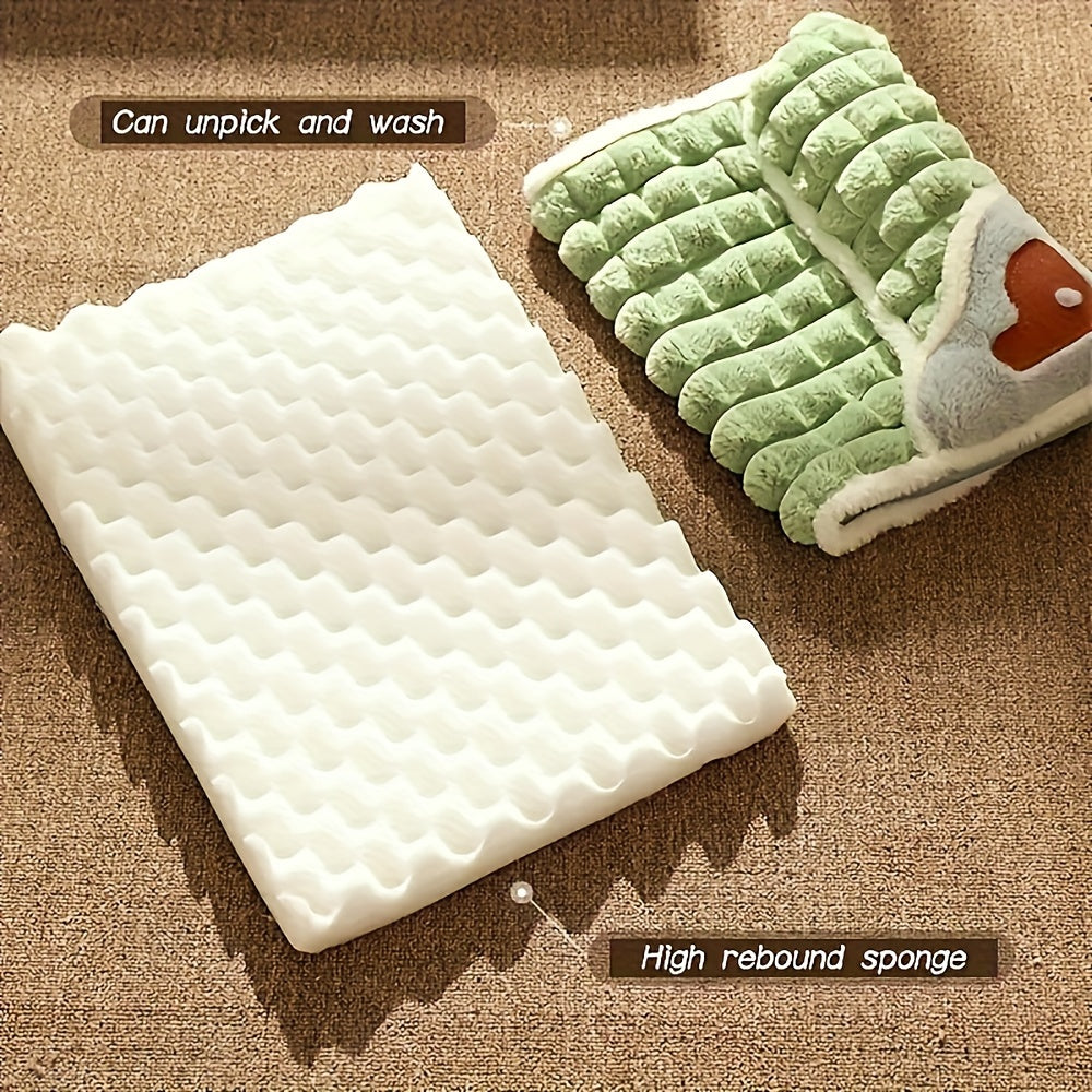 Soft Plush Pet Bed with Neck Pillow & Anti-Slip Bottom - Cozy Sofa Sleeping Pad for Dogs & Cats of All Sizes, Washable Winter Warmth Kennel Mat, Light Green Quilted Design, 42.13" x 31.50, Indoor Pet Bed | Hightop Bolster Bed