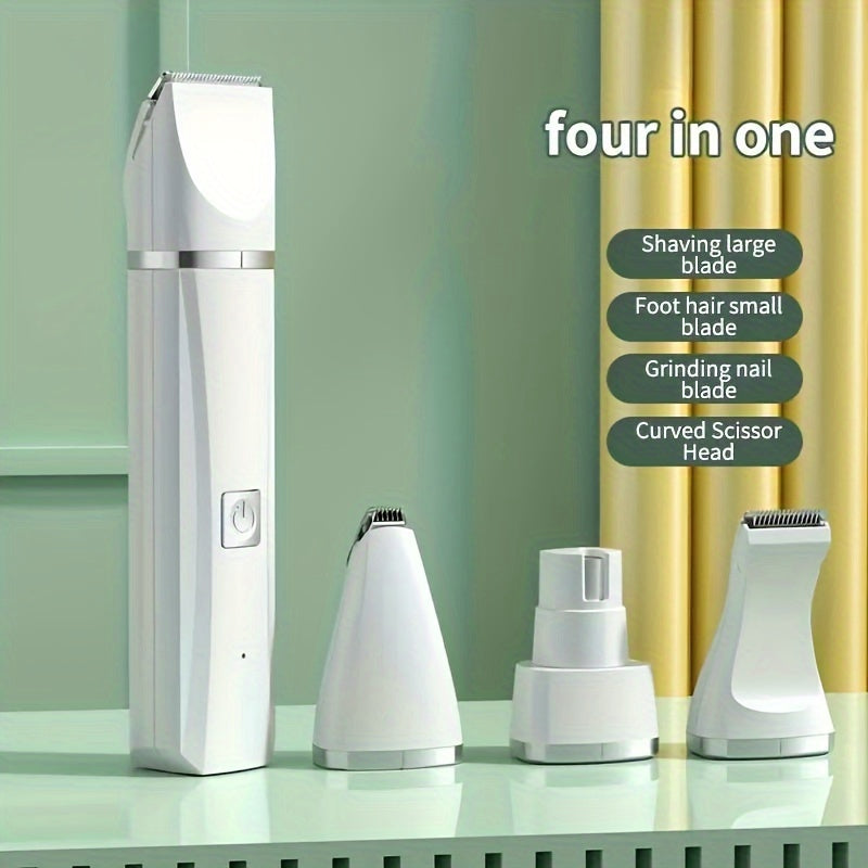4-in-1 USB Rechargeable Pet Grooming Kit: Electric Hair Clippers, Nail Trimmer & Foot Shaver for Cats and Dogs