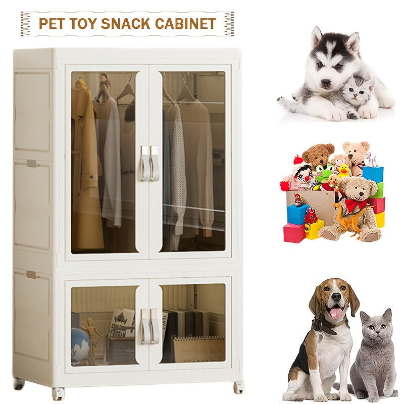 Pet Wardrobe Closet, Dog Closet - Stackable Storage Box With Doors, Wheels, And Hangers - Stackable Drawer Closet - Pet Accessories, Dog Toys, Pet Clothes
