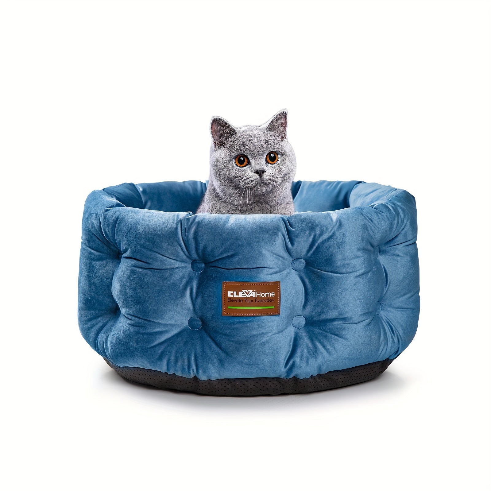 ClevaHome Deep Nest Cat Bed for Small Pets up to 15lbs - Round Cat Beds for Indoor Cats, Luxurious Velvet Feel, Extra High Sides, Machine Washable Comfort Pet Bed with Non-Slip Bottom