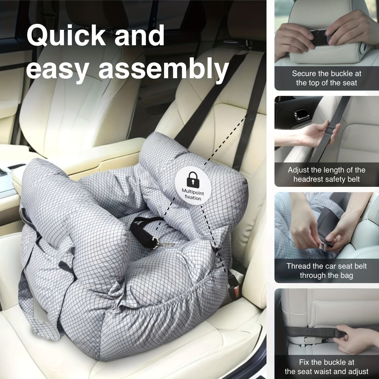 Dog Carrier Car Seat for Dogs & Cats - Portable Warm Travel Pet Bed with Safety Hook & Buckle, Handheld/Shoulder Strap, Fits Car Front/Back Seat, Suitable for Fall/Winter, Christmas Gift