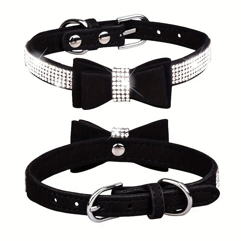 Rhinestone Dog Collar, Double-layer Bow Decor Pet Collar For Small Medium Large Dogs