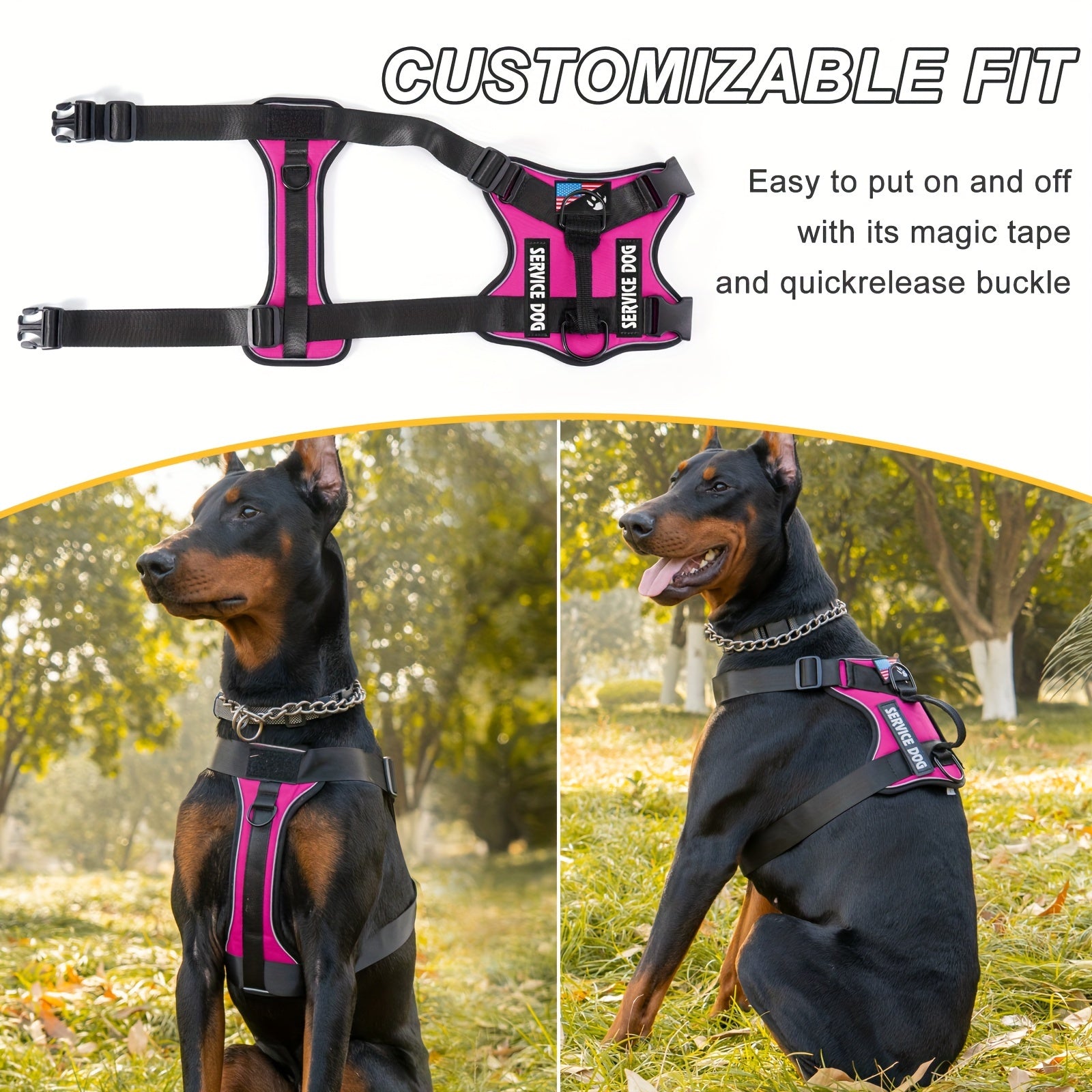 Service Dog Harness and Leash Set - Adjustable Soft Oxford Pet Harness with 1pc Folding Bowl, 5pcs Patches, Reflective Vest, Easy Control Traction Rope for Small Medium Large Dogs