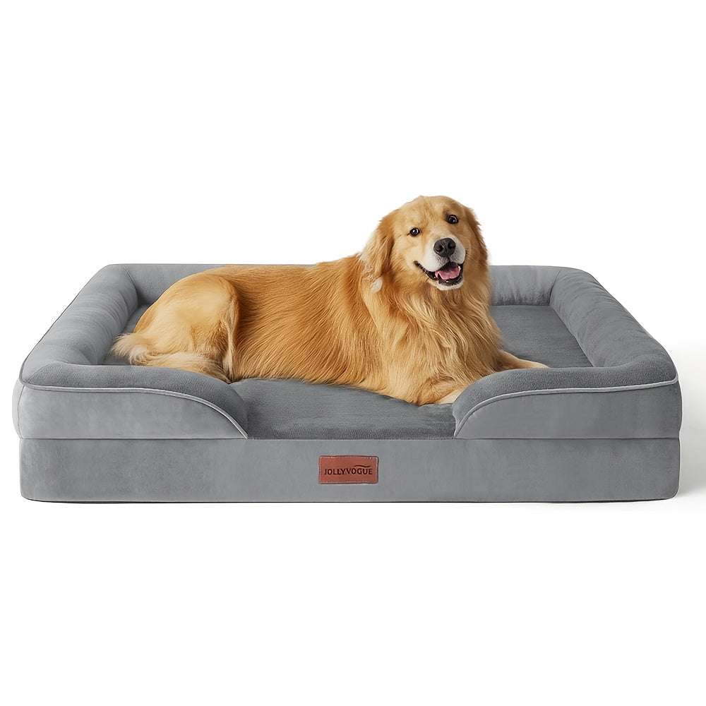 1pc Dog Bed - 100% Supportive Foam - Extra Large Dog Sofa Pet Bed with Removable Washable Cover and Soft Lining & Non-Slip Bottom - Grey, Available in 3 Sizes - Perfect Gift for Your Furry Friend, Ideal for Year-Round Use in