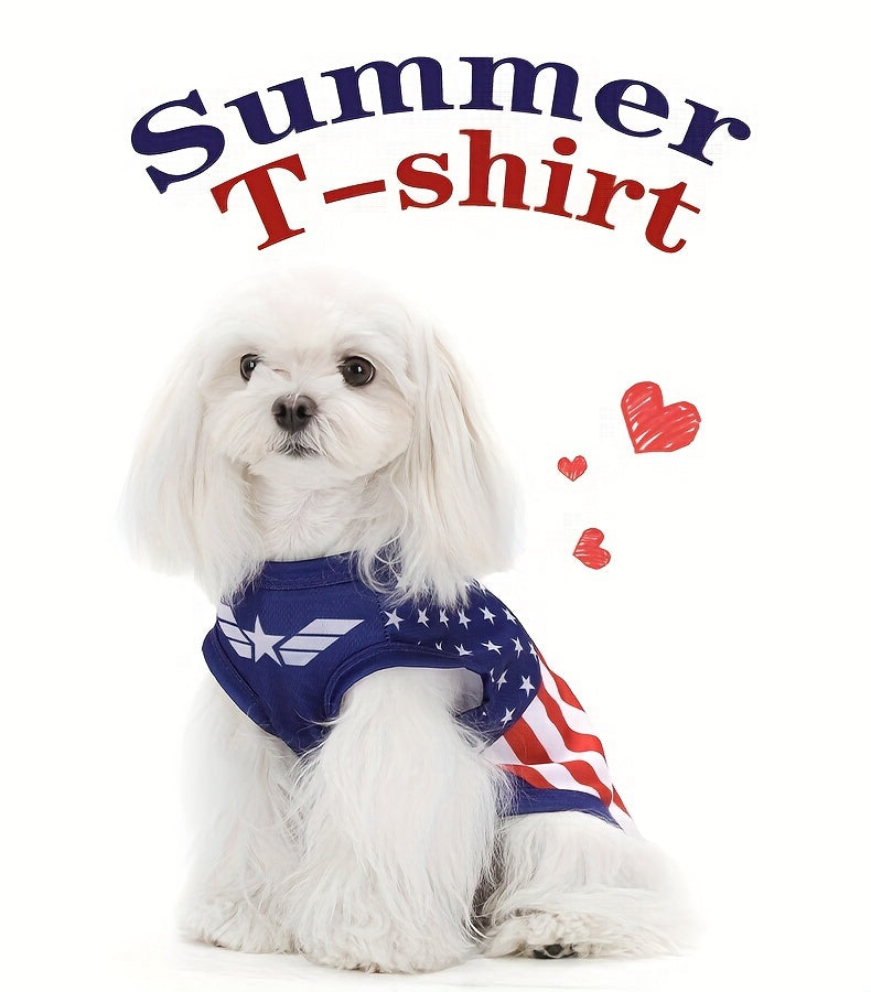 Patriotic Pooch Vest Shirt - Shirts for Small, Medium, Large, Mini & Toy Breeds - Soft Knit Polyester Fabric, Hand Wash Only, National Holiday and Outdoor Fun Pet Apparel with American Flag Design