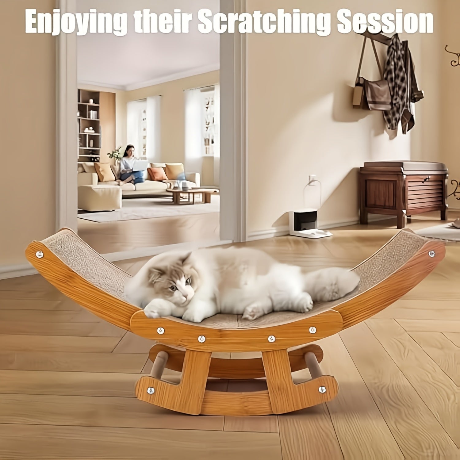 Large Elevated Recycled Wood Cat Hammock with Durable Sisal Scratching Board - Stylish Indoor Cat Furniture for Relaxation & Play, Multi-Level Cat Bed with Ergonomic Design, Cat Hammock for Large Cats, Decorative Pet Furnitur