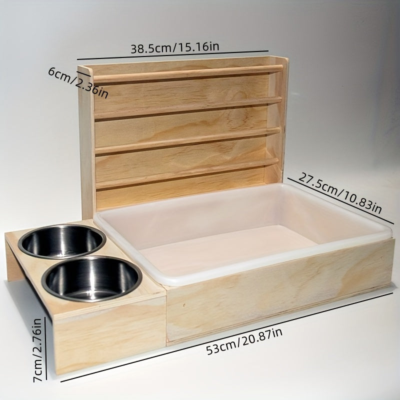 Small Pet Feeding Station with Hay Rack, Cat Litter Box & Dual Bowls - Ideal for Rabbits and Guinea Pigs