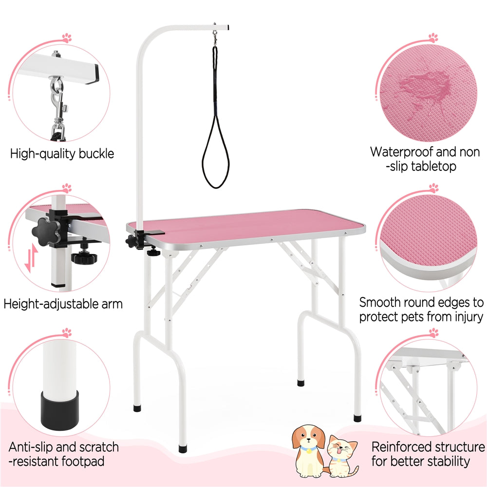 Costoffs Pet Foldable Grooming Table Dog Cat Beauty Trimming with Height Adjustable Arm Folding Legs Halloween Pet Grooming Table for Home or Professional Pet Store Uses