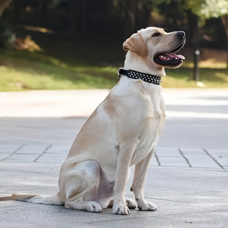 1pc Adjustable Studded Rivet Faux Leather Dog Collar - Durable, Anti-Bite, Comfortable Pet Collar with D-Ring for Dogs - Basic, Stylish, and Easy to Clean