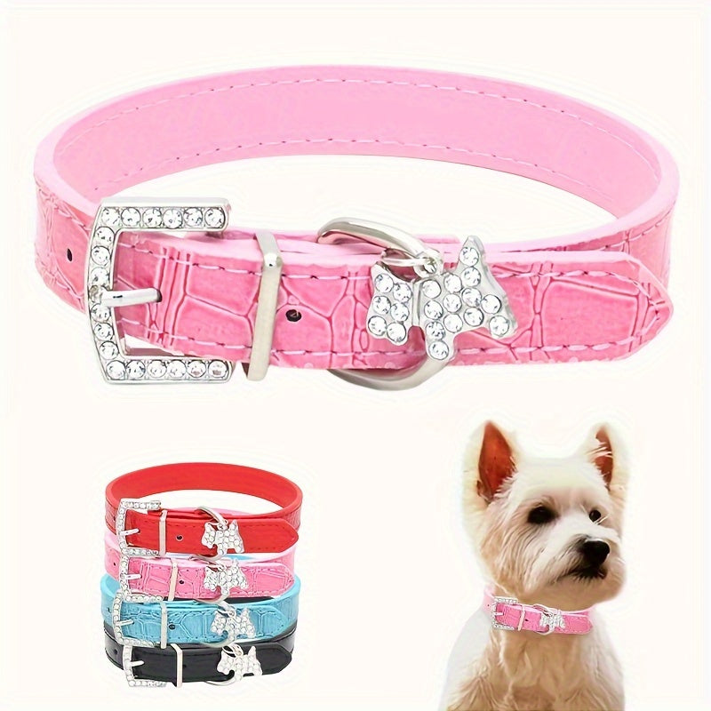 Adjustable Geometric Pattern Leather Pet Collar with Crystal Diamonds, Heart & Claw Pendant, Elastic Small Dog & Cat Necklace for Wedding Celebrations
