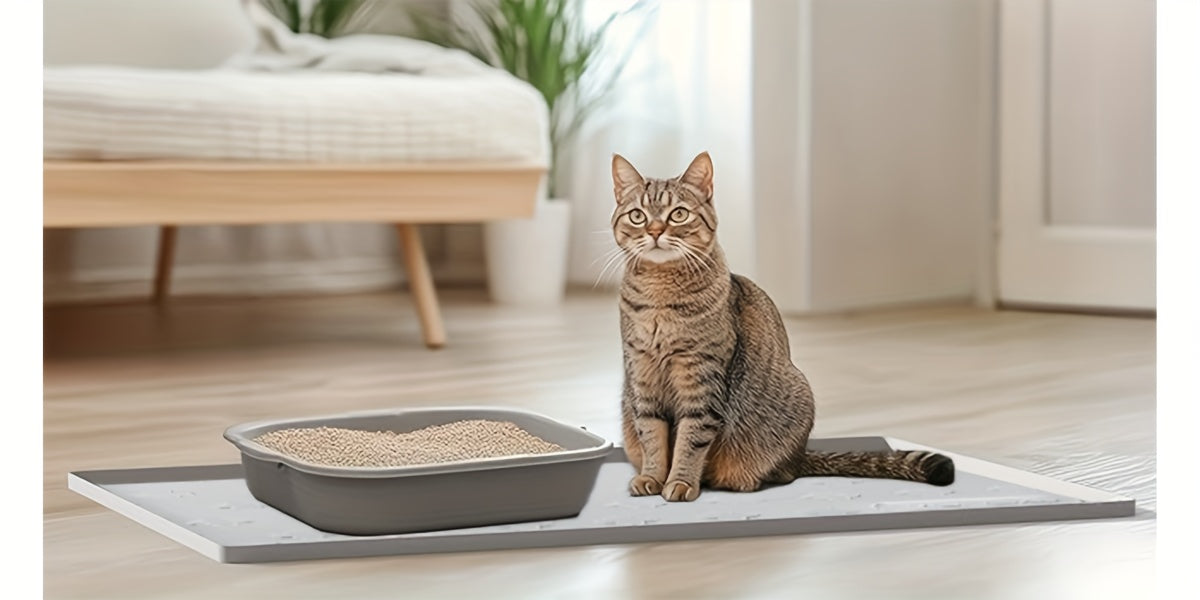 3-in-1 Washable Silicone Cat Litter & Food Mat - XXL Large Waterproof Non-Slip Floor Protector, Raised Edges Pet Feeding Tray, Foldable Litter Trapping Mat for Cats, Easy Clean Kibble & Crumbs Proofing System (Fits Litter Box