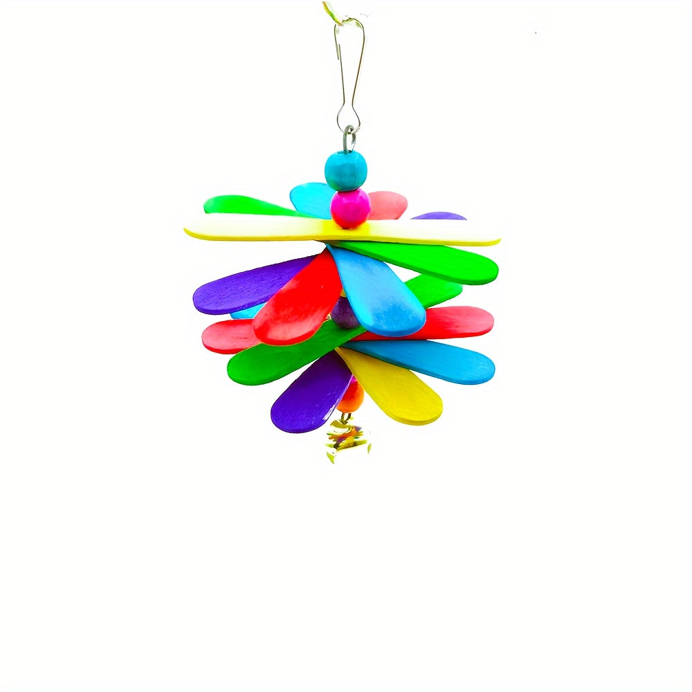 Colorful Wooden Parrot Chew Toy - Interactive Swing & Play for Birds, Cage Decor with Bell, Assorted Colors