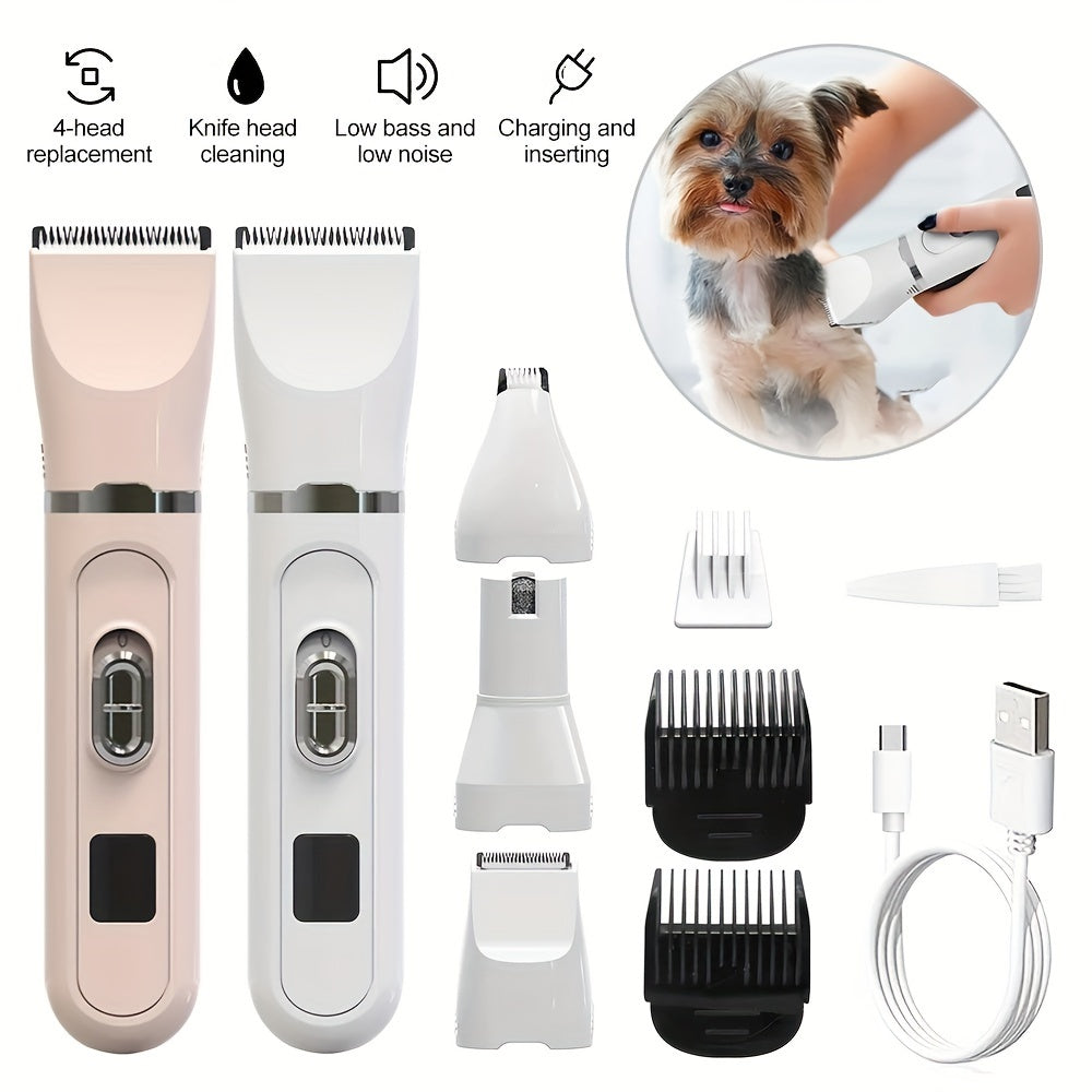 Rechargeable Pet Grooming Clipper Kit, Electric Dog Hair Trimmer with Multiple Attachments and Cleaning Brush