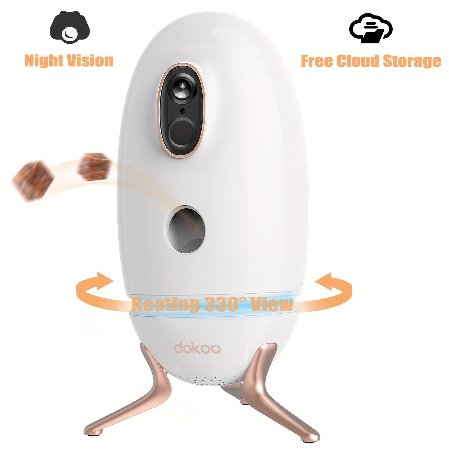 Dokoo Pet Feeder Cat Food Dispenser with Treat Tossing 330° View 2K/4MP QHD Pet Camera 2.4G&5GHz Wifi Pet Feeding InteractiveToys with light