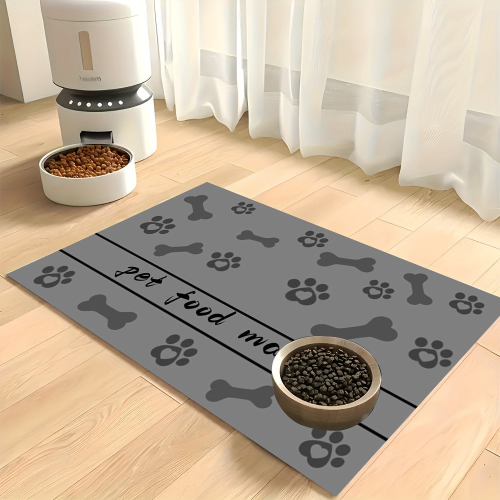1 Absorbent Diatomaceous Earth Pet Feeding Mat with Paw & Bone Print Design - Quick-Dry, Waterproof Rubber Backing for Dogs & Cats Bowls, Ideal for Messy Eaters