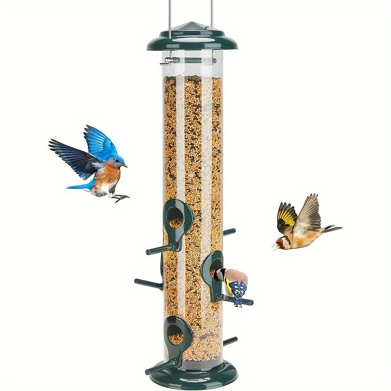 1pc Deluxe Chew-Proof Metal Bird Feeder - Extra Thick Tube, 6 Port, Steel Hanger, Weather & Water Resistant, Durable Outdoor Hanging Feeder for Attracting Birds - 15in