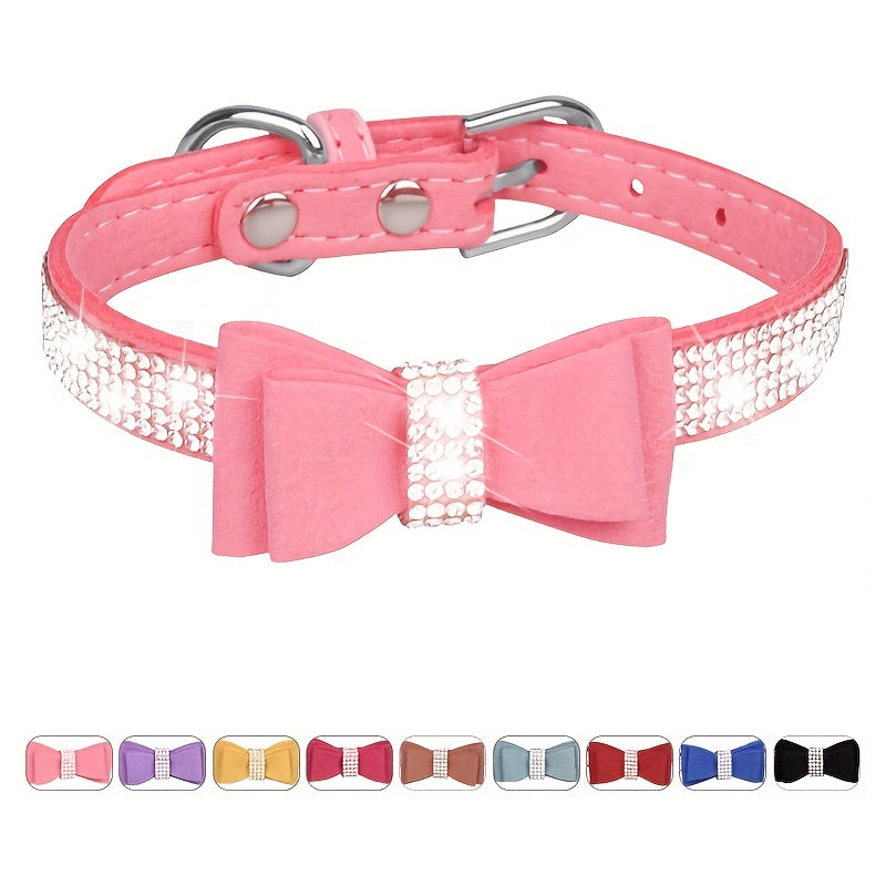 Rhinestone Dog Collar, Double-layer Bow Decor Pet Collar For Small Medium Large Dogs