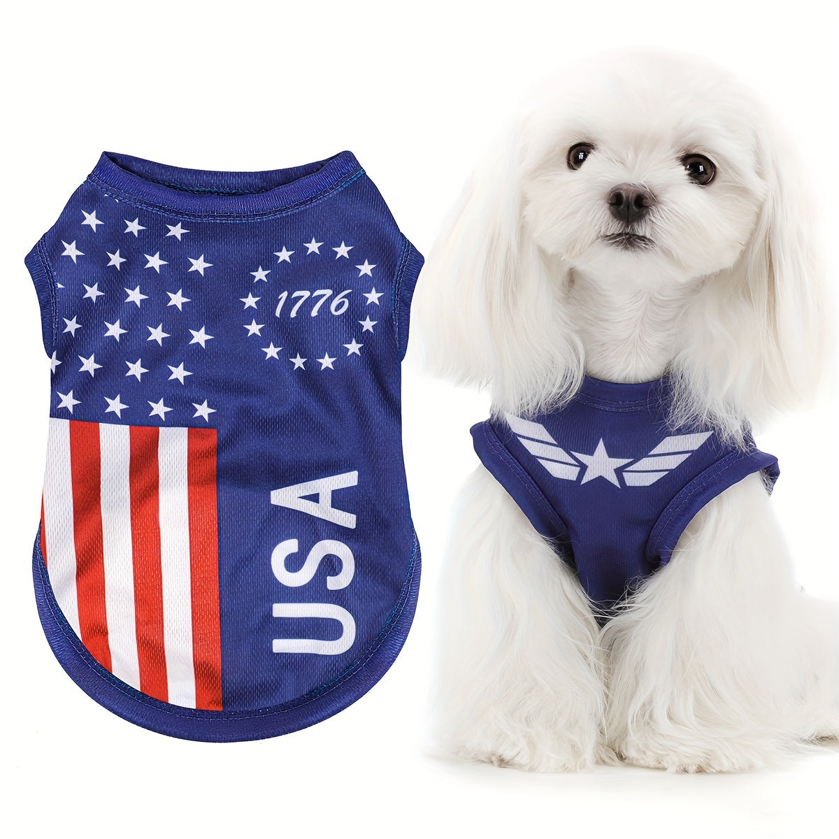 Patriotic Pooch Vest Shirt - Shirts for Small, Medium, Large, Mini & Toy Breeds - Soft Knit Polyester Fabric, Hand Wash Only, National Holiday and Outdoor Fun Pet Apparel with American Flag Design