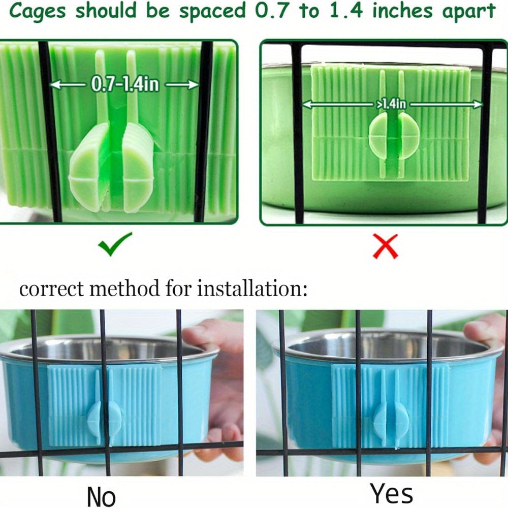 2pcs Removable Stainless Steel Hanging Pet Bowls for Crate - Easy Clean Food & Water Feeder with Non-Slip Base, Clamp Holder & Raised Edge Design for Small Dogs, Cats, Rabbits, Guinea Pigs, Pet Feeding Station | Detachable Bo