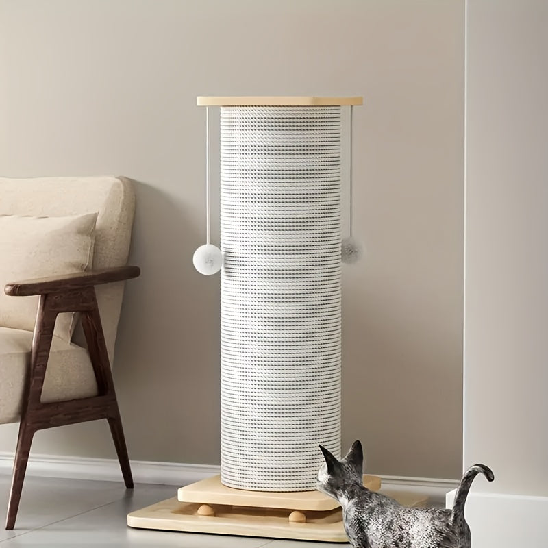 32"/24" Extra Large Vertical Sisal Cat Scratching Post, Cat Scratching Post with Hanging Ball Toy - Durable, Wide Base with Quiet Non-Slip Pad And Cat Toy Plush Ball, Anti-Scratch High Cat Scratcher for Indoor Cats, Modern Pe