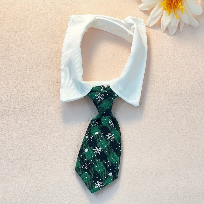 Chic Plaid Pet Collar with Tie for Cats & Dogs - Durable Polyester, Adjustable Fit