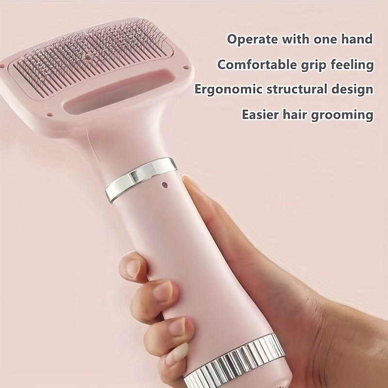 2-in-1 Portable Pet Grooming Drying Brush - Fast, Smooth, Efficiently Drying for Reduced Shedding and Tangling, Ideal for All Body Sizes of Dogs and Cats, Metal Body, Stainless Steel Bristles, US Plug, 110V/220V