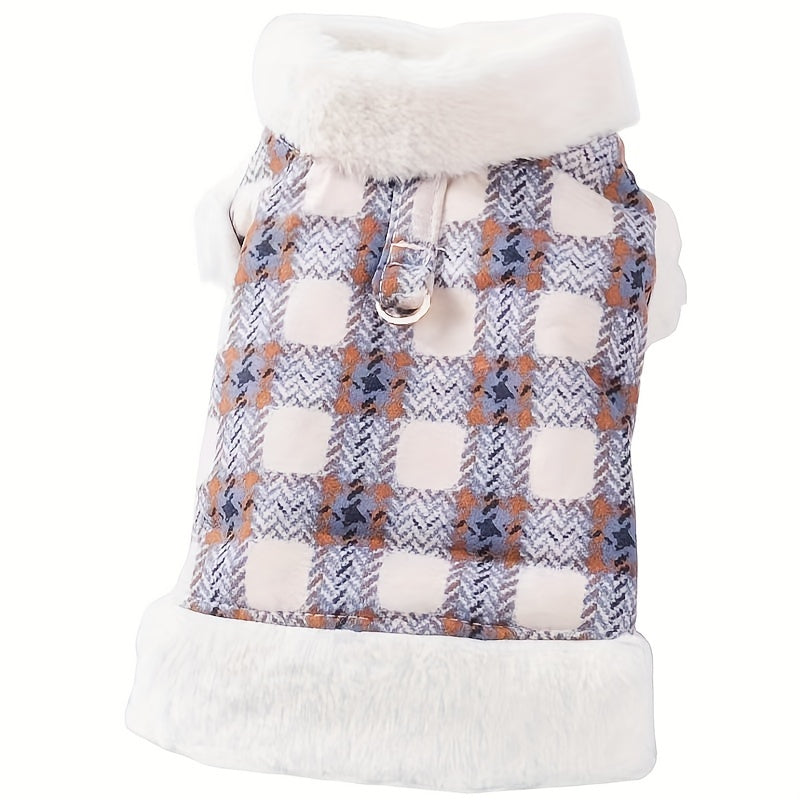 Quilted Plaid Dog Winter Coat - Super Warm, Ultimate Cold-Proof - With Traction Ring for Easy Handling - Perfect for Pets, Ideal for Chilly Days