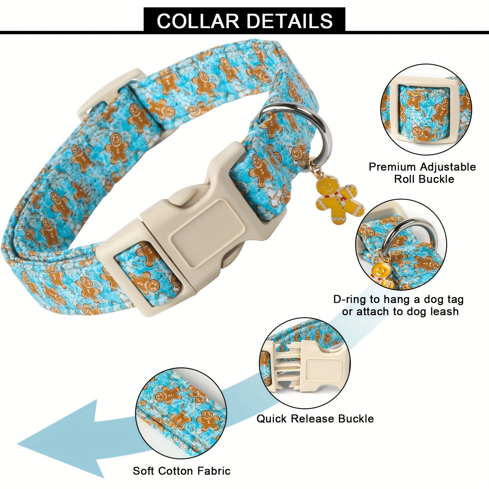 Festive Christmas Dog Collar with Santa & Snowman Prints - Adjustable, Soft Cotton Pet Collar for Small to Large Breeds - Includes D-Ring for Leash Attachment