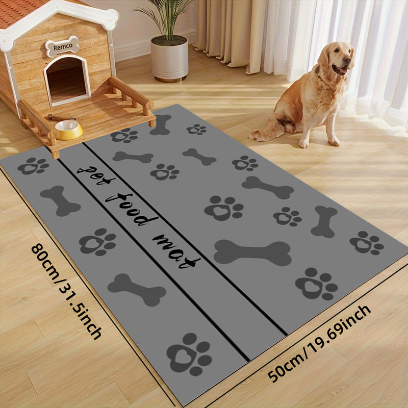 1 Absorbent Diatomaceous Earth Pet Feeding Mat with Paw & Bone Print Design - Quick-Dry, Waterproof Rubber Backing for Dogs & Cats Bowls, Ideal for Messy Eaters