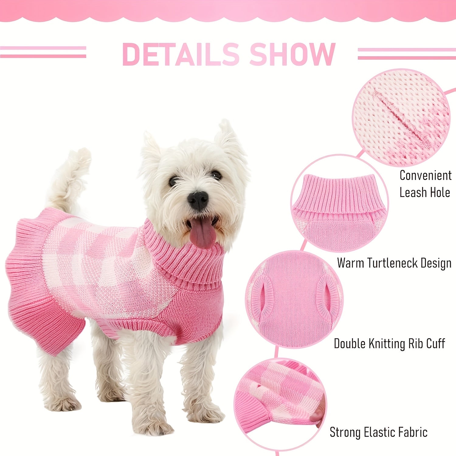 Winter Dog Sweater - Stretchy Knit Pullover Sweater for Small, Medium, Large Dogs - Warm Pet Sweater with Pink, Easy Slip-On Outfit for Cold Weather, Christmas, Photoshoots - Hand Wash Only - Ideal Gift for Dog Owners, Dog Sw