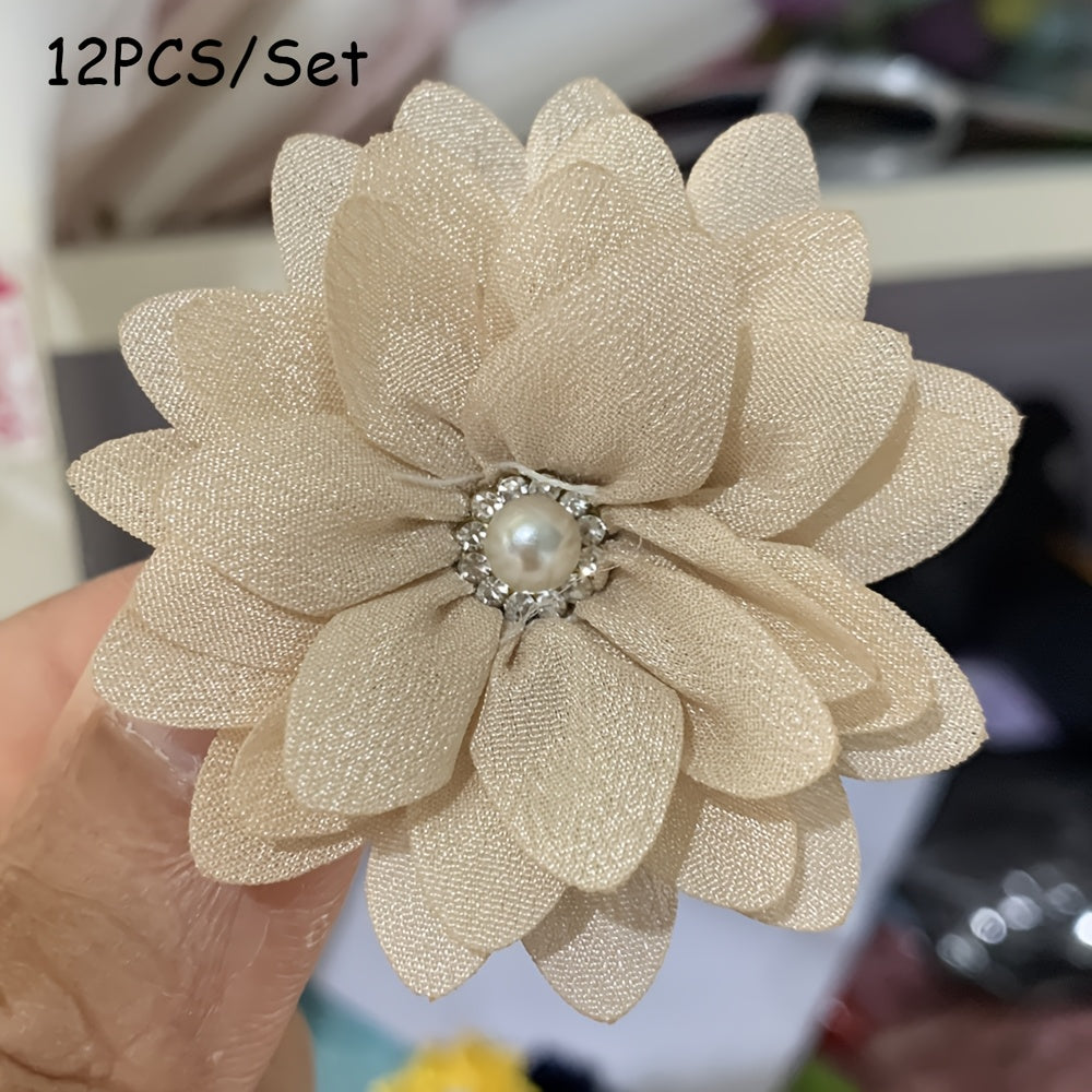12pcs 2.2inch ( 5.5cm) Sharp Corner Flowers No Clips Holiday Party Decoration Making Pet Collar Flower Hair Accessories for Headband Hairband