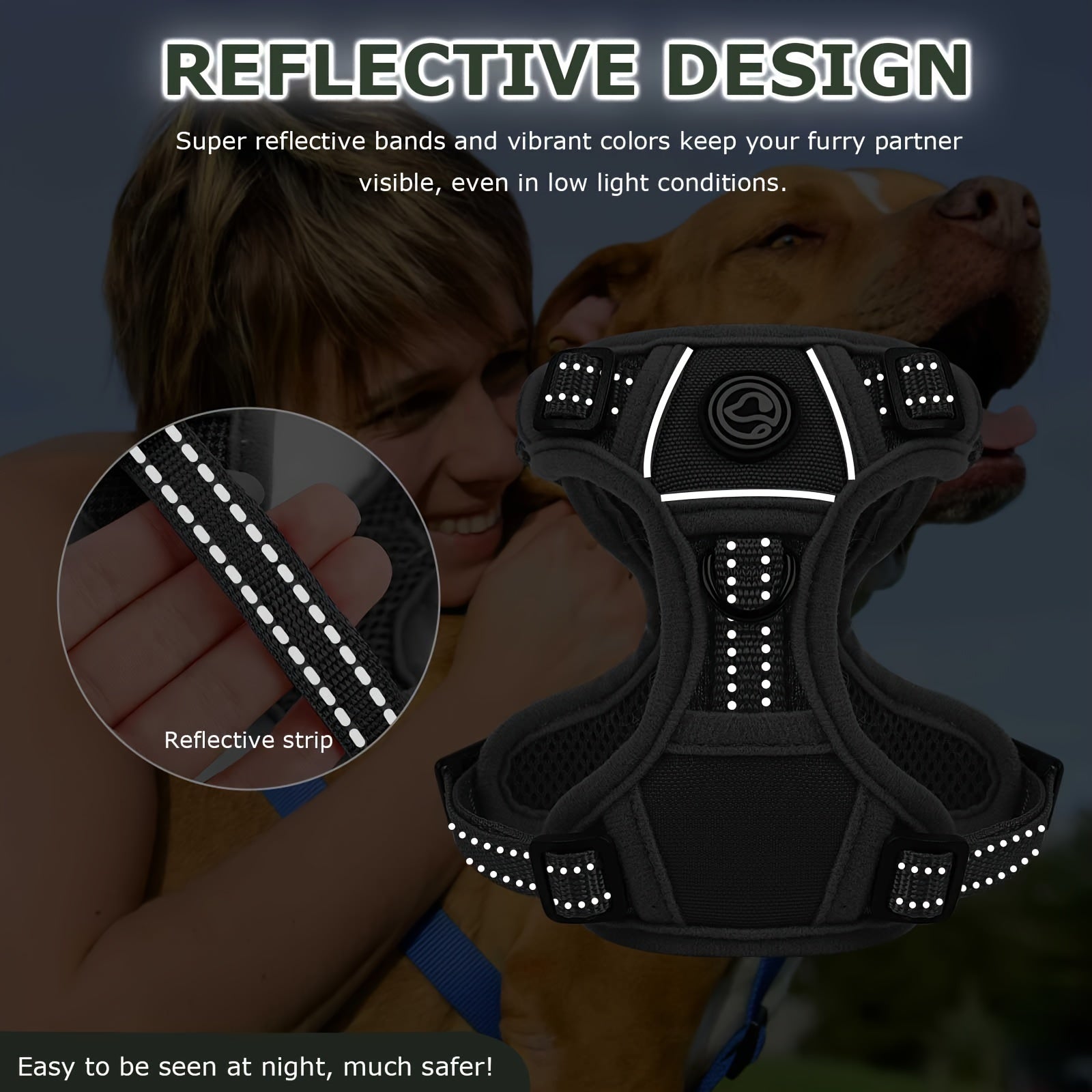Dog Harness Medium Sized, No Pull Dog Harness For Medium Large Dogs, Adjustable Soft Padded Dog Vest Harness With Reflective Strips Pet Harness For Medium Large Dogs