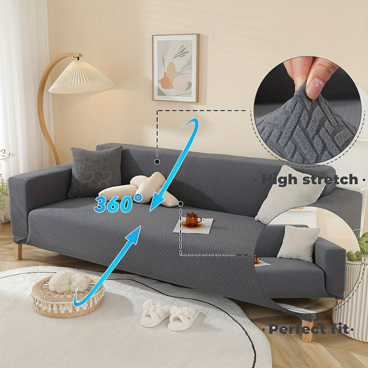 A Stretch Sofa Cover, Thickened Star Chain Knitted Jacquard Sofa Cover 1/2/3/4 Seat Sofa Protection Cover, Elastic at The Bottom, for The Family with Pets, Full-Bag Sofa Dust Cover