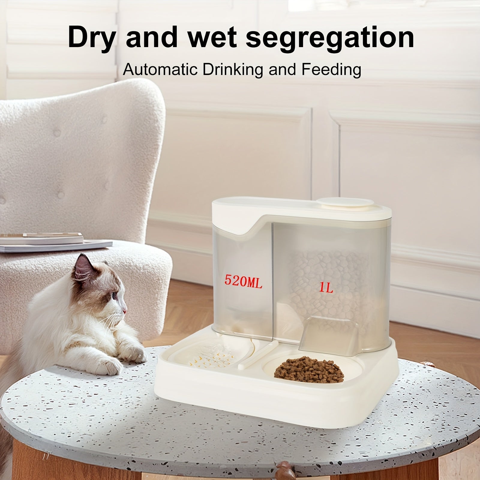 Automatic Cat Feeder And Water Dispenser Set, Pet Feeding And Drinking Station, Gravity Food Dispenser with 1.0gal Capacity, Non-Electric with Reusable Filter, Plastic Material for Cats And Dogs, Without Battery